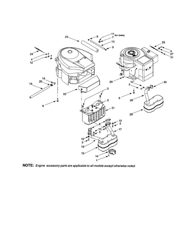Engine/Muffler Diagram and Parts List for X609G  Troy-Bilt Lawn Tractor