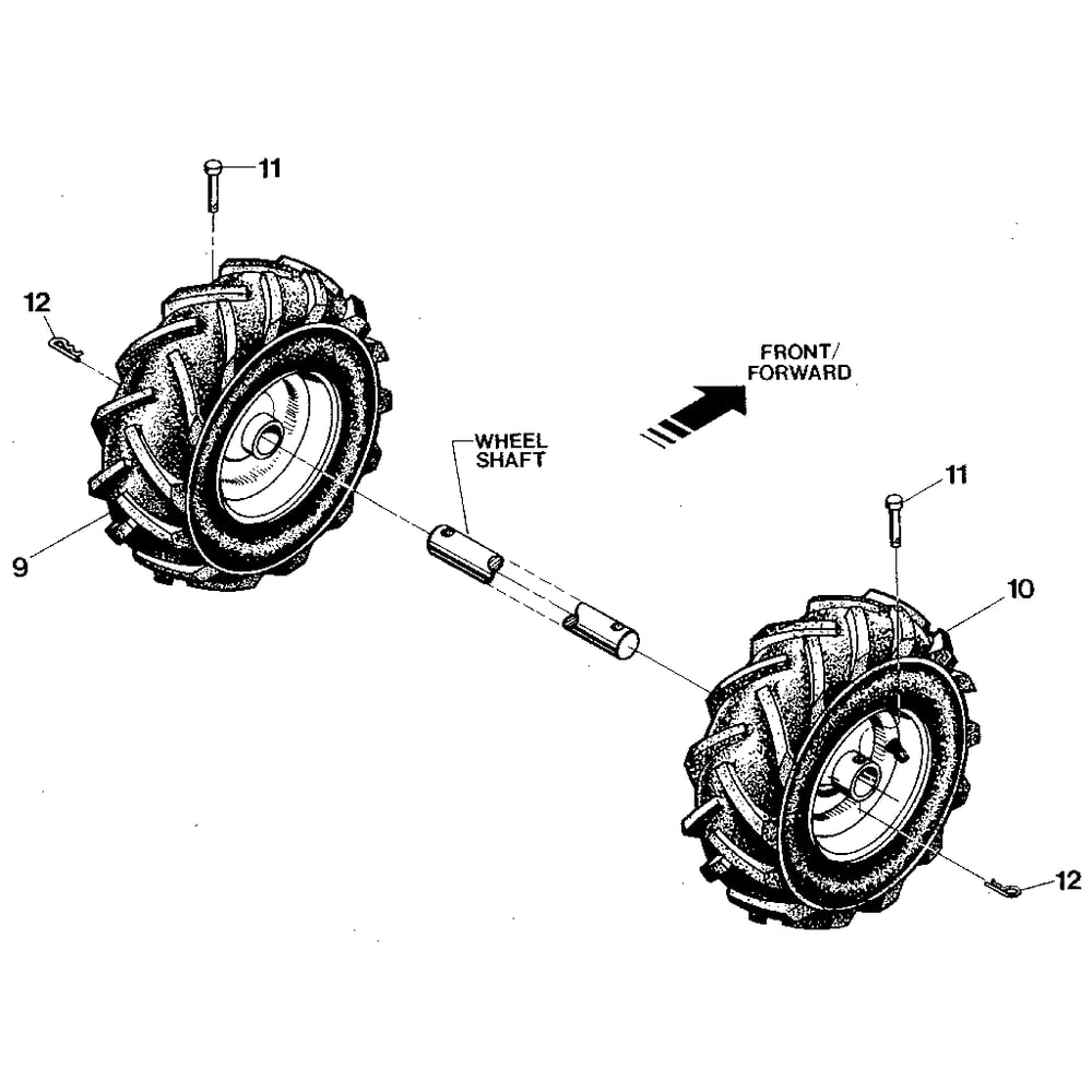 Wheels Diagram and Parts List for JUNIORSERIAL#M74690ANDUP  Troy-Bilt Tiller