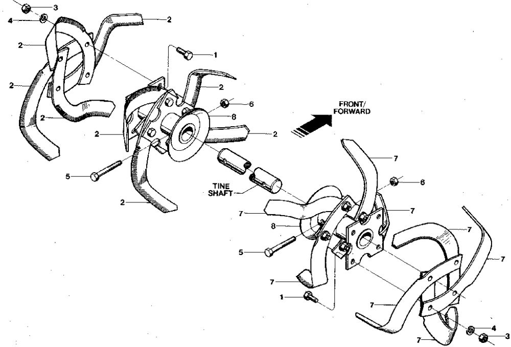Bolo Tines Diagram and Parts List for JUNIOR M74690 AND UP Troy-Bilt Tiller
