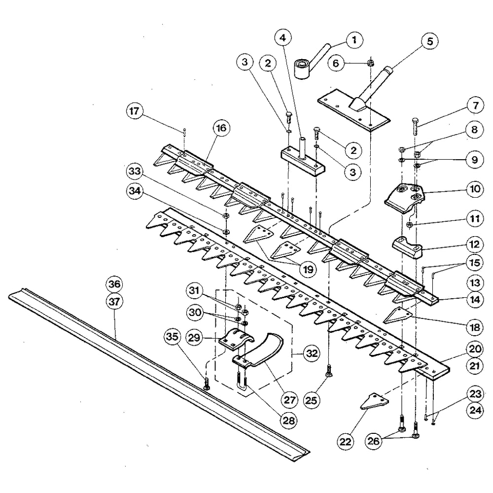 Cutter Bar Assembly Diagram and Parts List for F0000100  Troy-Bilt Lawn Mower
