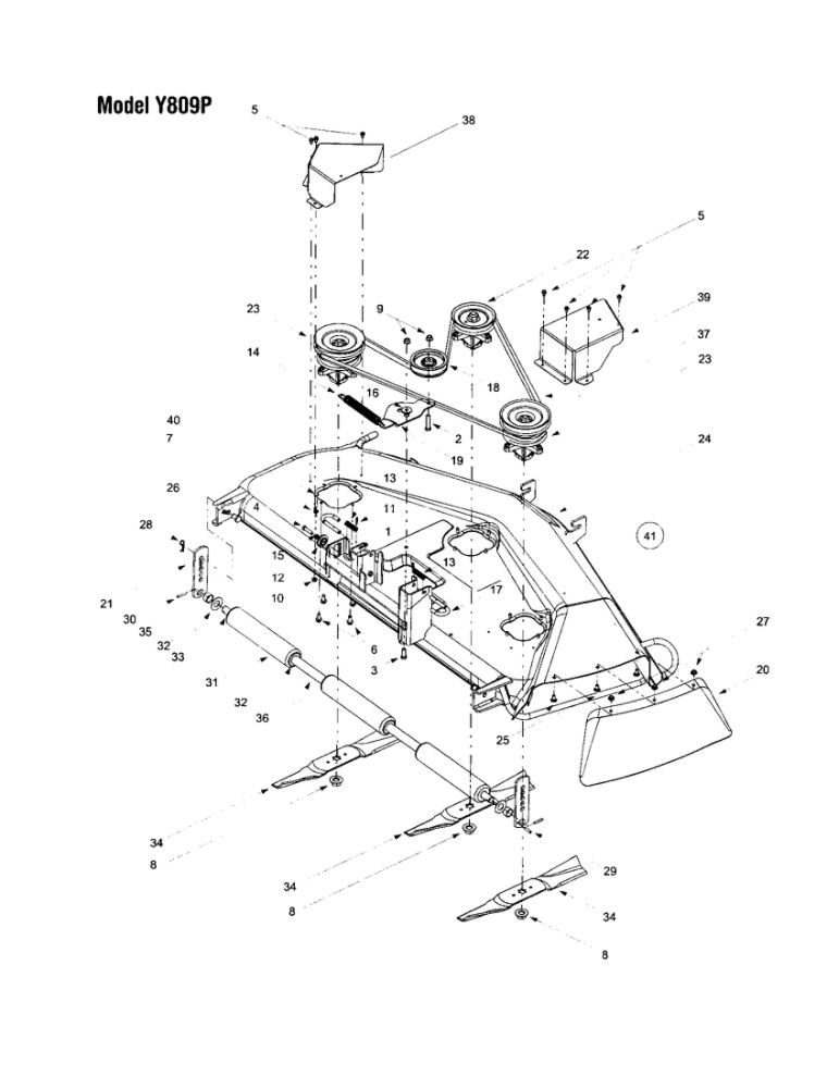50 Inch Deck Assembly Diagram and Parts List for V809H  Troy-Bilt Lawn Tractor