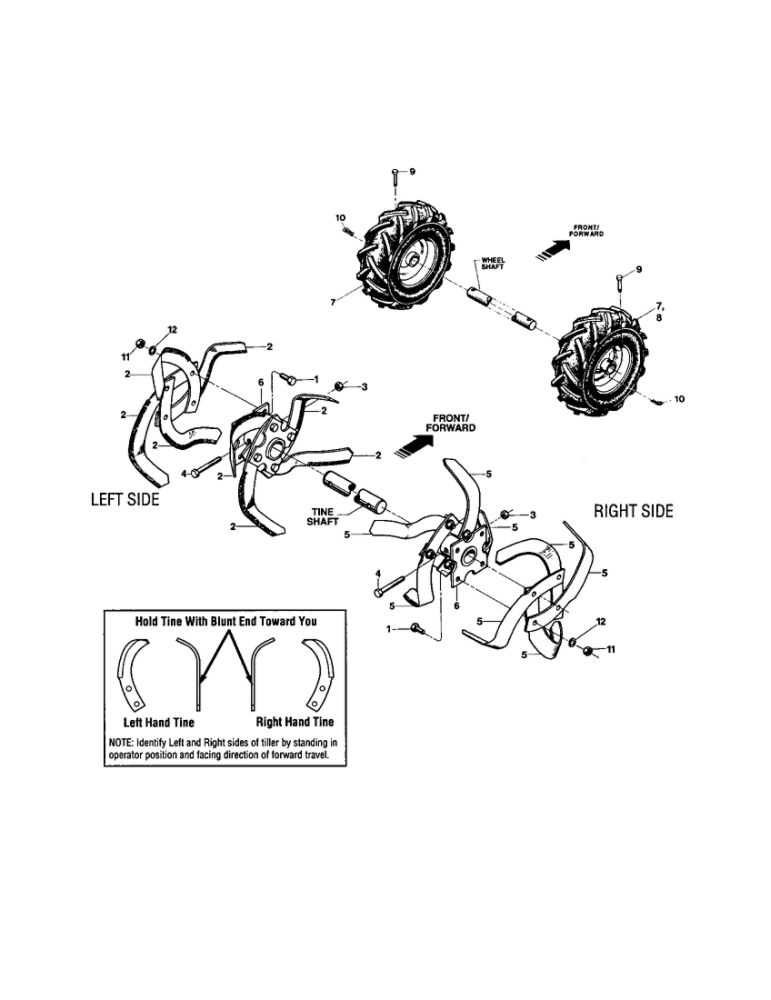 Bolo-Tine/Wheels/Tires Diagram and Parts List for 21A-634B063 2001 Troy-Bilt Tiller