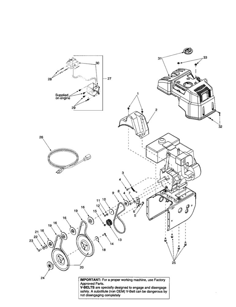 Engine Shroud/Auger Pulley Diagram and Parts List for 31AE7S75711  Troy-Bilt Snow Blower