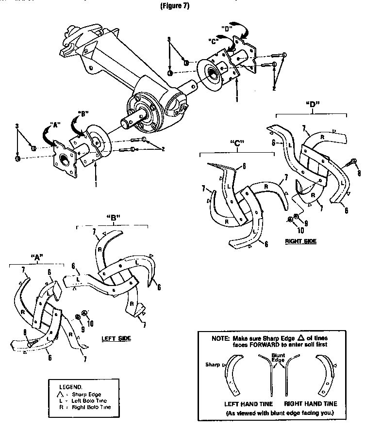 Bolo Tine Assemblies Diagram and Parts List for 29919  Troy-Bilt Tiller