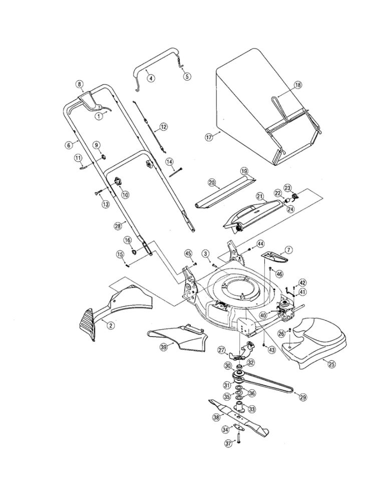 Pulleys/Blade/Handle Diagram and Parts List for 556  Troy-Bilt Lawn Mower