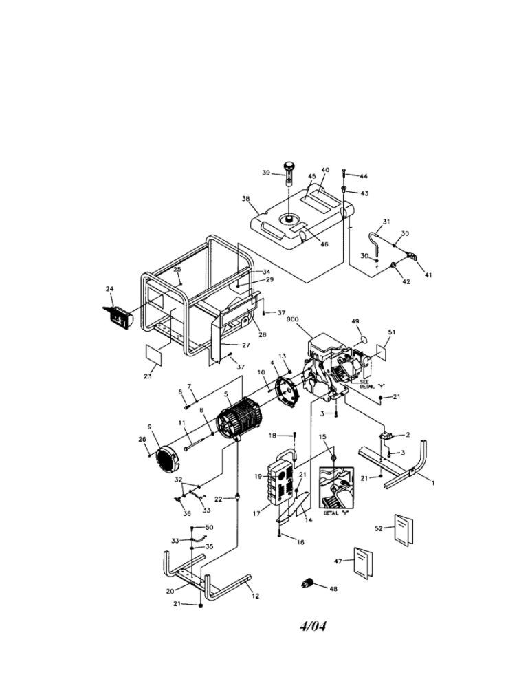 Main Unit 1 Diagram and Parts List for 01924  Troy-Bilt Generator