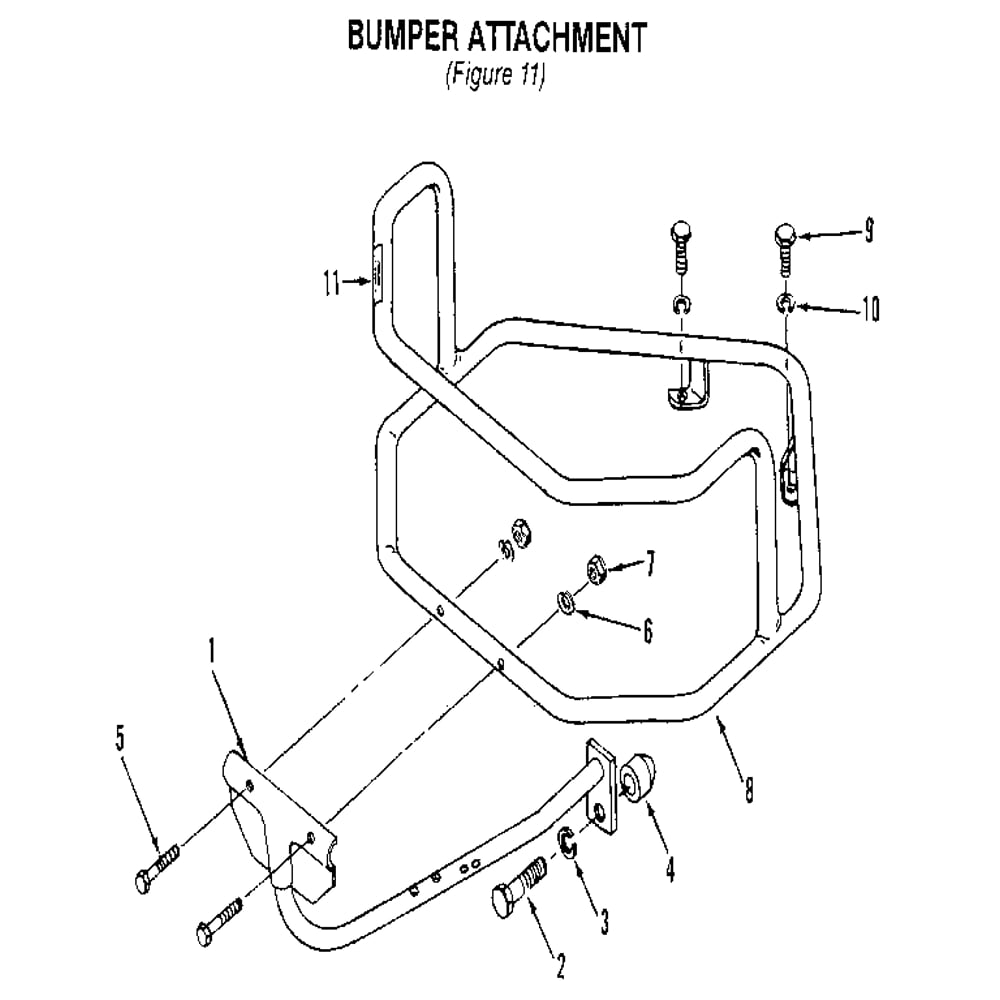 Bumper Attachment Diagram and Parts List for 00950727  Troy-Bilt Tiller