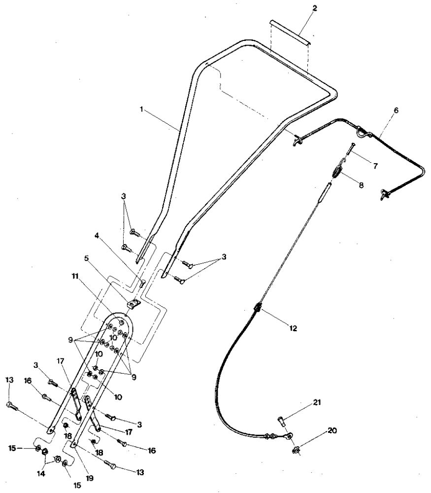 Handlebars, Forward Clutch Cable And Handlebar Mtg Hdw Diagram and Parts List for TUFFY XD0100 & UP Troy-Bilt Tiller