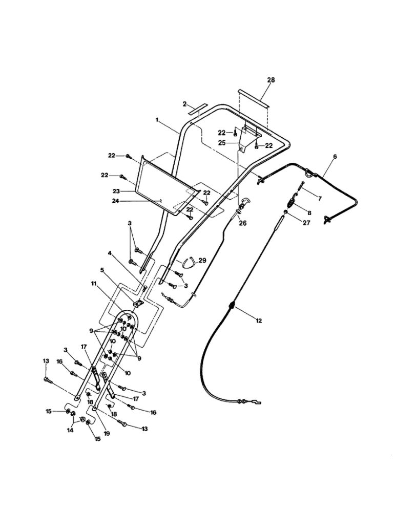 Handle Bar/Support Diagram and Parts List for 12227  Troy-Bilt Tiller