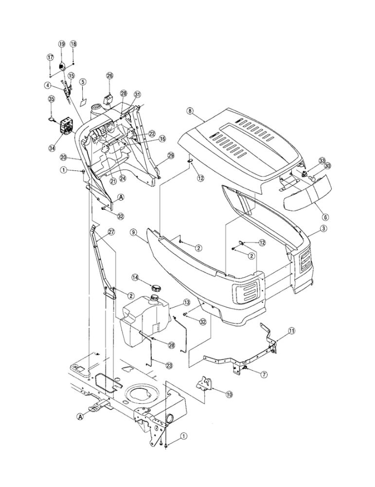 Hood/Dash Diagram and Parts List for 60TG  Troy-Bilt Lawn Tractor