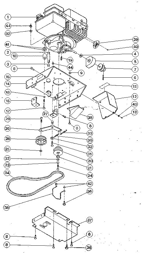 Cutter Bar Drive Mechanism, Engine Oil Drain Tube Diagram and Parts List for TRAILBLAZER Y0000100 AND UP Troy-Bilt Lawn Mower