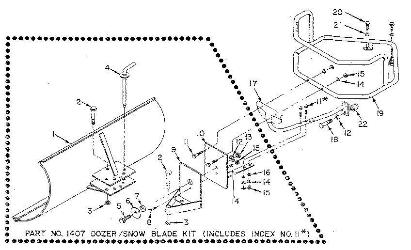 Dozer/Snow Blade Attachment Diagram and Parts List for HORSE 916107 AND UP Troy-Bilt Tiller