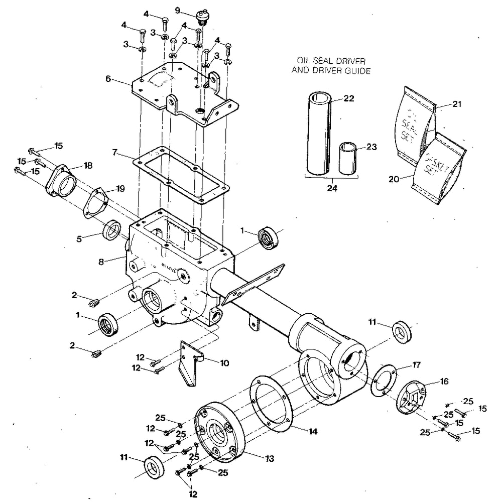 Transmission Housing, Covers, Seals, Gaskets And Plugs Diagram and Parts List for ECONOHORSE#E9434ANDUP  Troy-Bilt Tiller