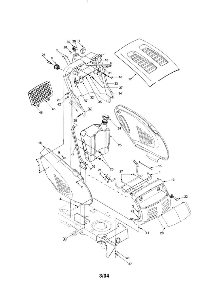 Hood Section Diagram and Parts List for 13AJ609G766 2003 Troy-Bilt Lawn Mower