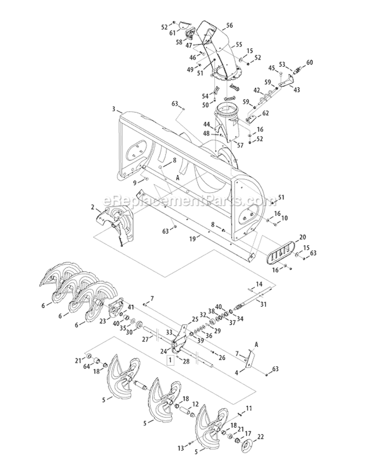 Page A Diagram and Parts List for OEM-190-032 2010 Troy-Bilt Snow Blower