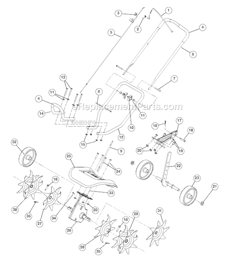 General Assembly Diagram and Parts List for TB146EC 21AK146G966 -2010 Troy-Bilt Tiller