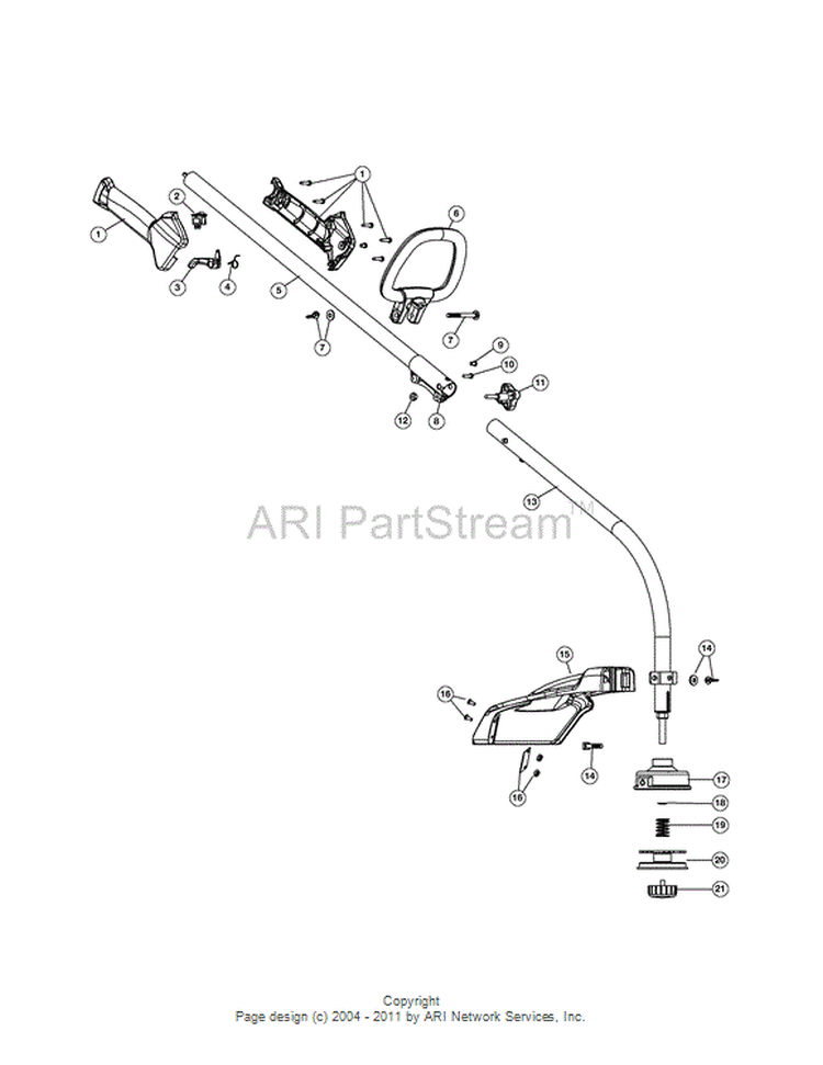 General Assembly Diagram and Parts List for TB22EC 41ADT22C966 Troy-Bilt Trimmer