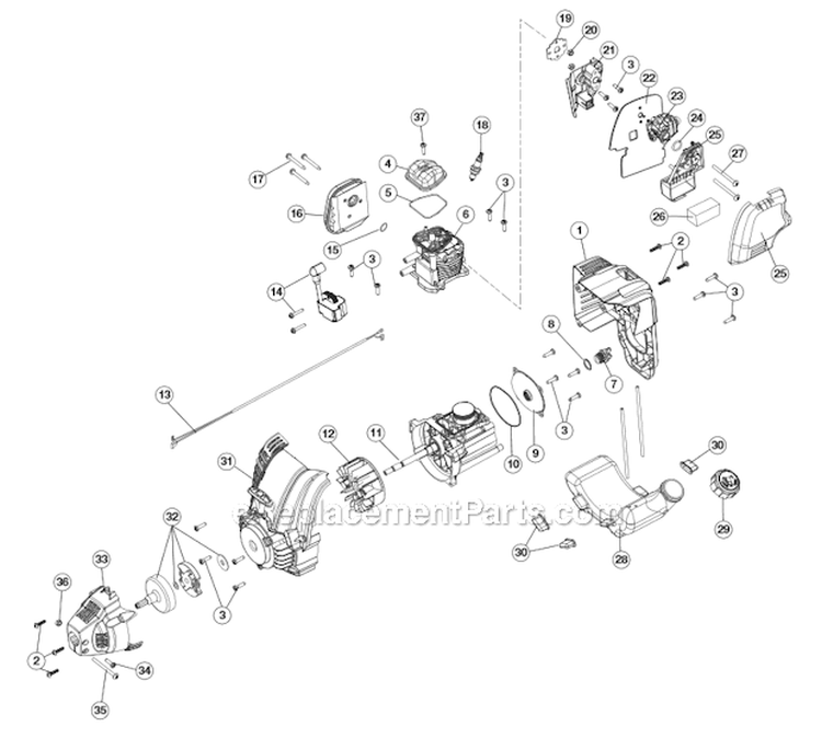 Engine Assembly Diagram and Parts List for TB575EC 41ADT57C766 Troy-Bilt Trimmer