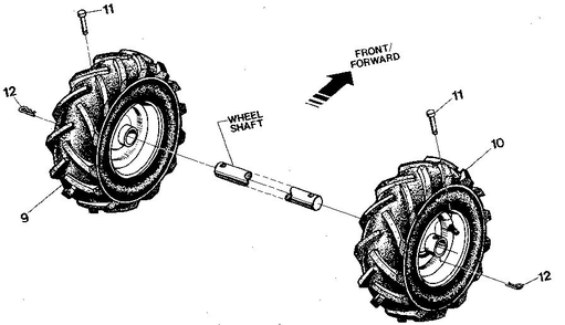Wheels Diagram and Parts List for PONY S20312 AND UP Troy-Bilt Tiller