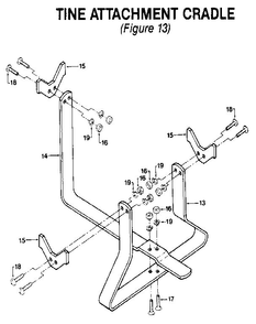 Tine Attachment Cradle Diagram and Parts List for PTO HORSE 00950727 AND UP Troy-Bilt Tiller