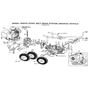 Wheel Speed Lever, Belt Drive System, Engines, Wheels Diagram and Parts List for 00950727  Troy-Bilt Tiller