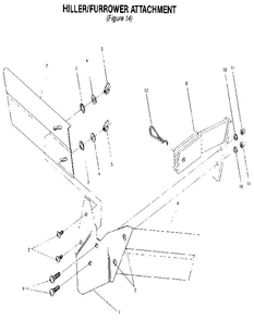 Hiller/Furrower Attachment Diagram and Parts List for PTO HORSE 00950727 AND UP Troy-Bilt Tiller
