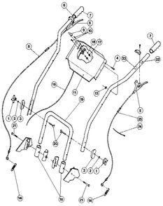 Handlebars, Control Levers, And Throttle Lever Diagram and Parts List for 88992  Troy-Bilt Lawn Mower