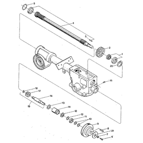 Drive Shaft, Input Pinion Shaft And Gear Assemblies Diagram and Parts List for JUNIORSERIAL#M0100970ANDUP  Troy-Bilt Tiller