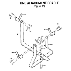 Tine Attachment Cradle Diagram and Parts List for 00950727  Troy-Bilt Tiller