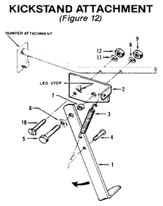 Kickstand Attachment Diagram and Parts List for PTO HORSE 00950727 AND UP Troy-Bilt Tiller