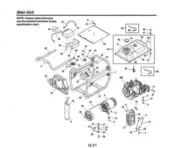 Main Unit Diagram and Parts List for 030477A-01  Troy-Bilt Generator
