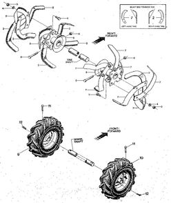 Bolo Tines, Wheels Diagram and Parts List for PONY S0242650 AND UP Troy-Bilt Tiller