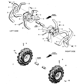 Bolo Tines, Wheels Diagram and Parts List for TUFFYSERIAL#XD0100&UP  Troy-Bilt Tiller