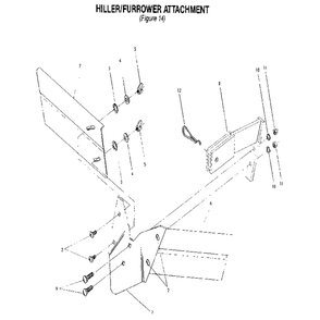 Hiller/Furrower Attachment Diagram and Parts List for 00950727  Troy-Bilt Tiller