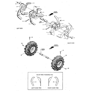 Bolo Tines, Wheels Diagram and Parts List for JUNIORSERIAL#M0100970ANDUP  Troy-Bilt Tiller