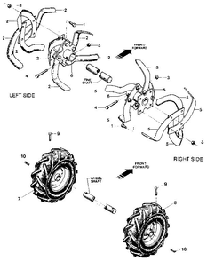 Bolo Tines, Wheels Diagram and Parts List for 12065  Troy-Bilt Tiller