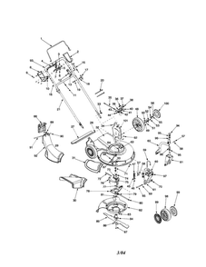 Handle/Deck/Blade/Wheels Diagram and Parts List for E999  Troy-Bilt Lawn Mower