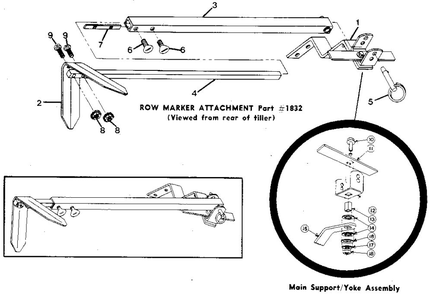 Row Maker Attachment Diagram and Parts List for E9434  Troy-Bilt Tiller