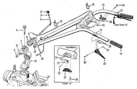 Handlebar Assembly Diagram and Parts List for HORSE 916107 AND UP Troy-Bilt Tiller