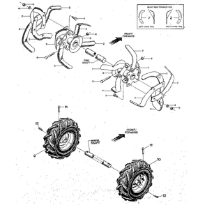 Bolo Tines, Wheels Diagram and Parts List for PONYSERIAL#S0242650ANDUP  Troy-Bilt Tiller