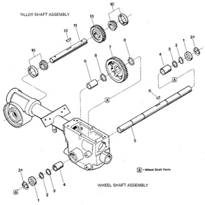 Wheel Shaft And Tiller Shaft Assemblies Diagram and Parts List for JUNIORSERIAL#M74690ANDUP  Troy-Bilt Tiller