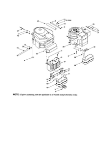 Engine/Muffler Diagram and Parts List for X609G  Troy-Bilt Lawn Tractor