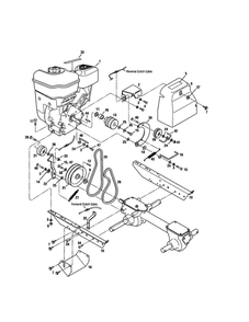 Engine/Pulley Diagram and Parts List for 21A-634B063 2001 Troy-Bilt Tiller