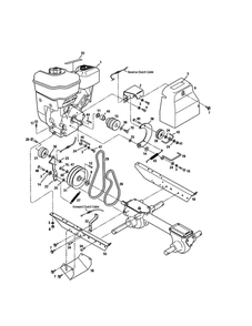 Engine/Belts/Drive Pulley Diagram and Parts List for 12227  Troy-Bilt Tiller