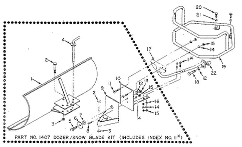 Dozer/Snow Blade Attachment Diagram and Parts List for HORSE 916107 AND UP Troy-Bilt Tiller