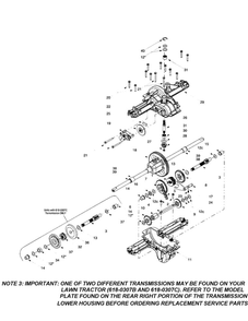 Single Speed Transmission Diagram and Parts List for 609  Troy-Bilt Lawn Tractor