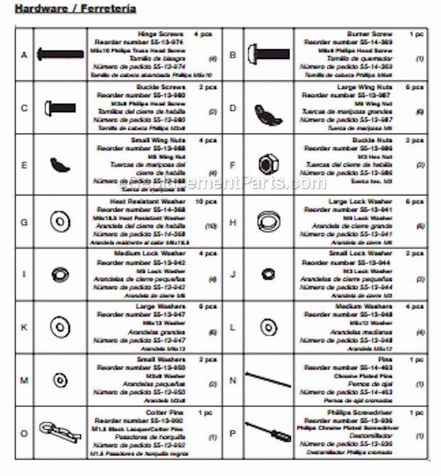 Page B Diagram and Parts List for 253303  Uniflame Grill