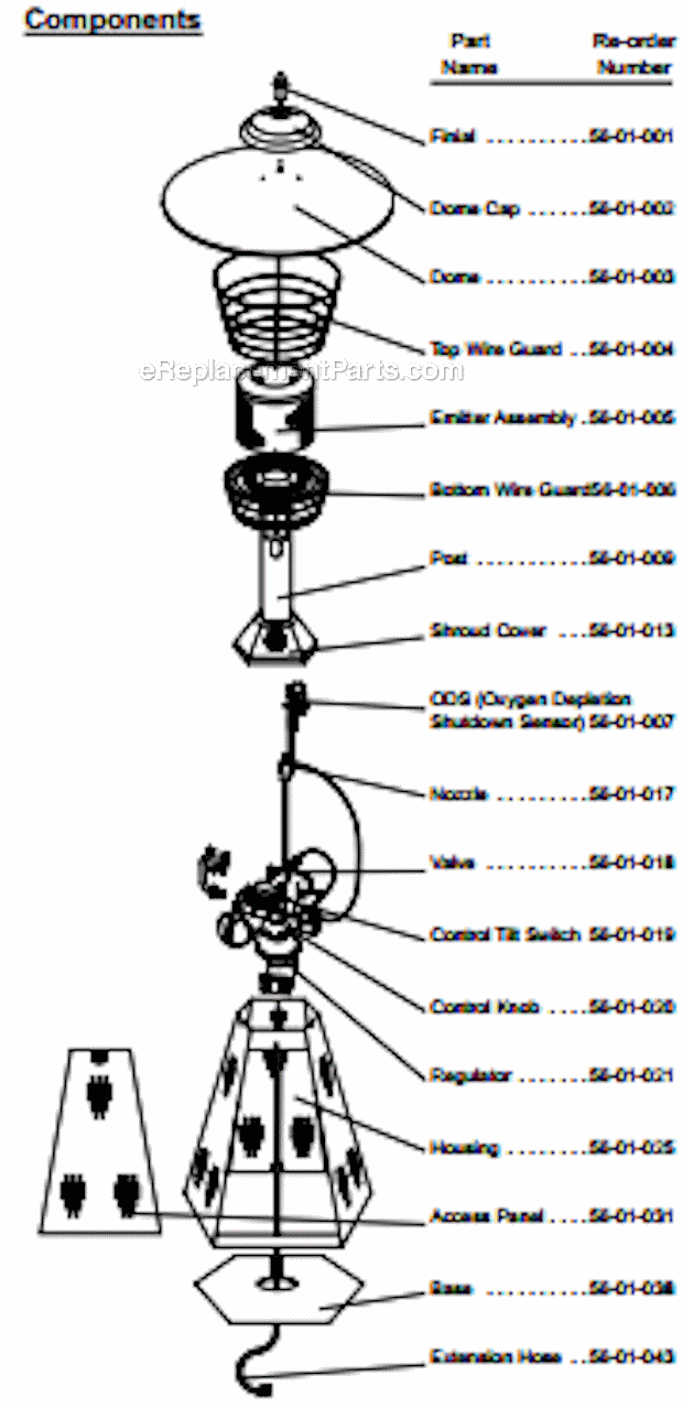Page A Diagram and Parts List for 72400  Uniflame Outdoor Heater