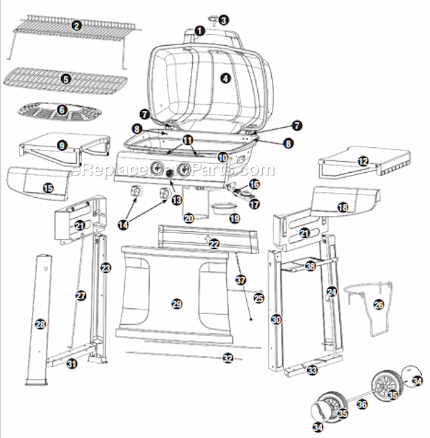 Page A Diagram and Parts List for GBC820WC-C  Uniflame Grill