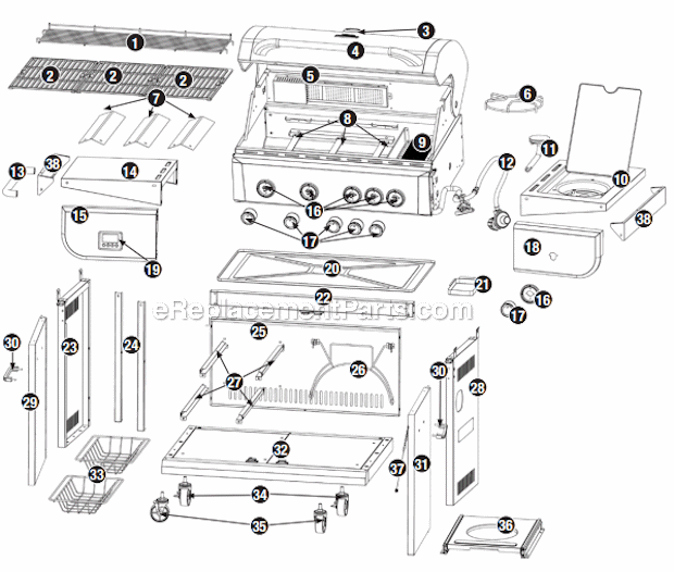 Page A Diagram and Parts List for GBC976W  Uniflame Grill